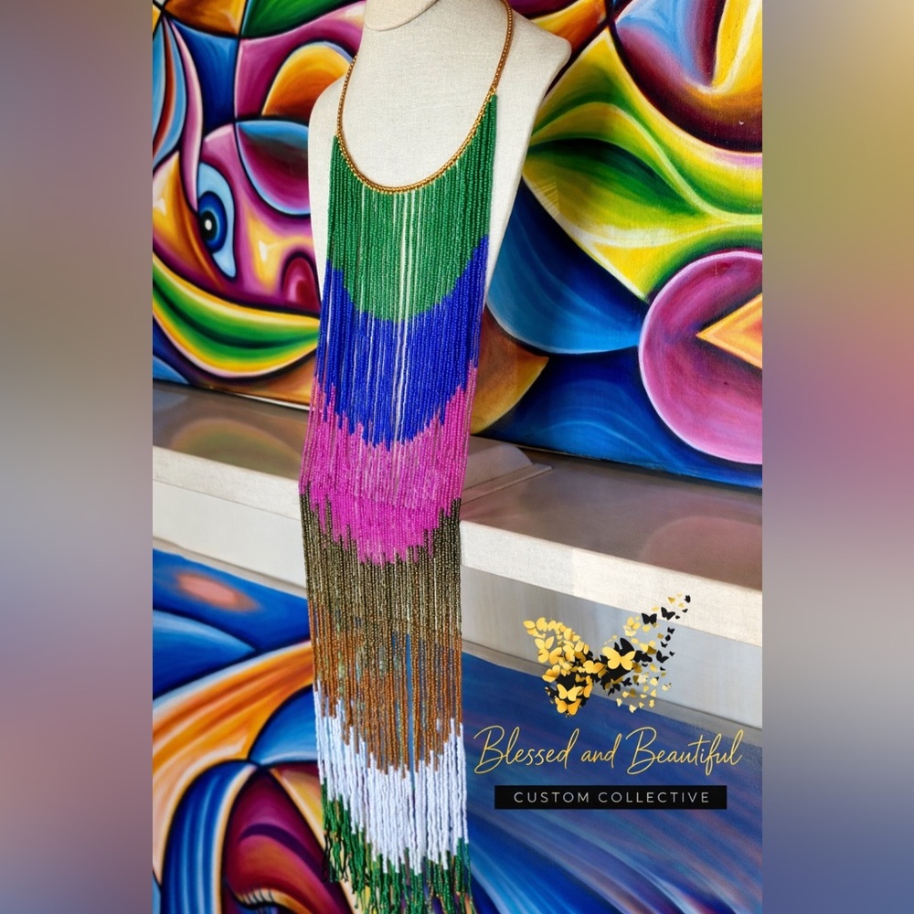 Made in Kenya-Multicolor Beaded Fringe Necklace